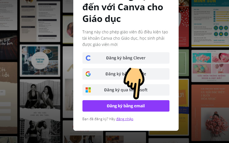 Nhấn Đăng ký bằng Email