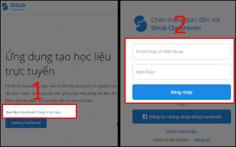 Nhấn Đăng nhập ngay, nhập Email/số điện thoại và mật khẩu rồi nhấn nút Đăng nhập