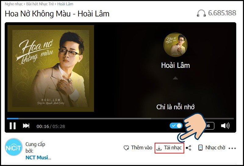 Nhấn nút Tải nhạc