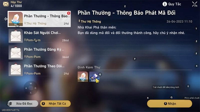 Nhận quà trong hòm thư