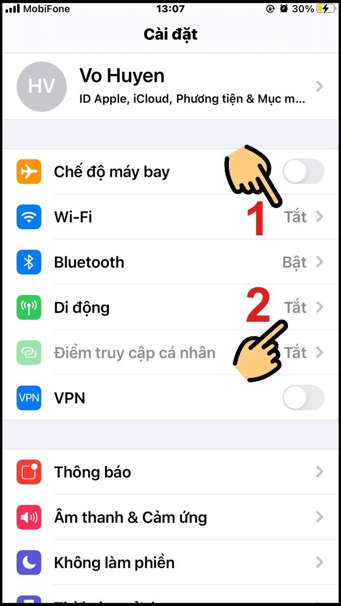 Nhấn tắt tại mục Wifi v&agrave; Di động