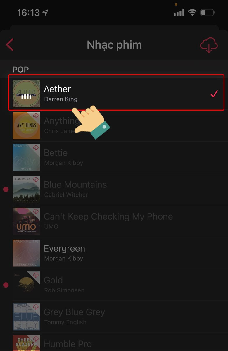 Nhấn tick để lựa chọn bài nhạc