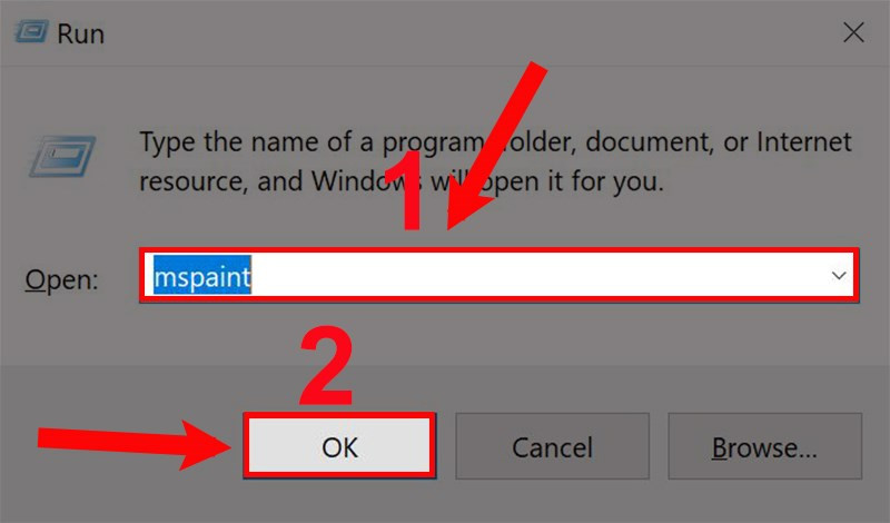 Nhấn tổ hợp phím Windows + R, sau đó nhập từ mspaint vào và nhấn OK