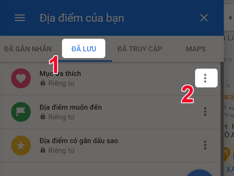 Nhấn vào biểu tượng ba chấm của Danh sách lưu địa điểm của bạn