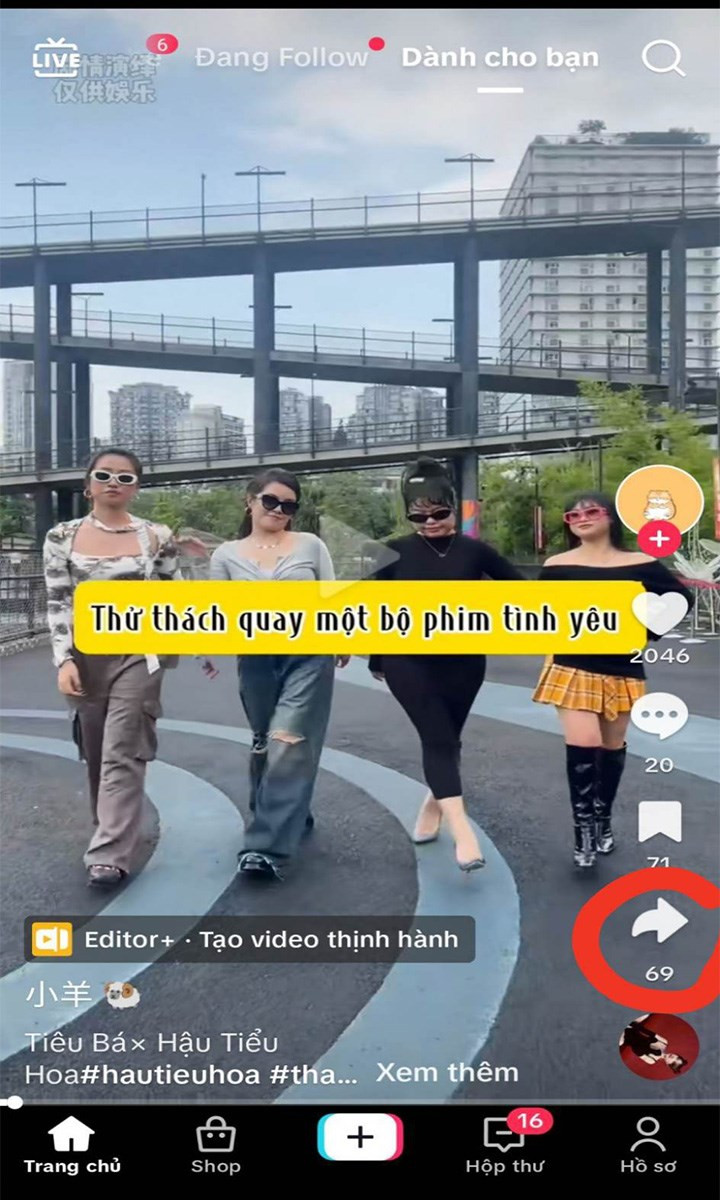 Nhấn v&agrave;o n&uacute;t Chia sẻ ở g&oacute;c dưới b&ecirc;n phải của video