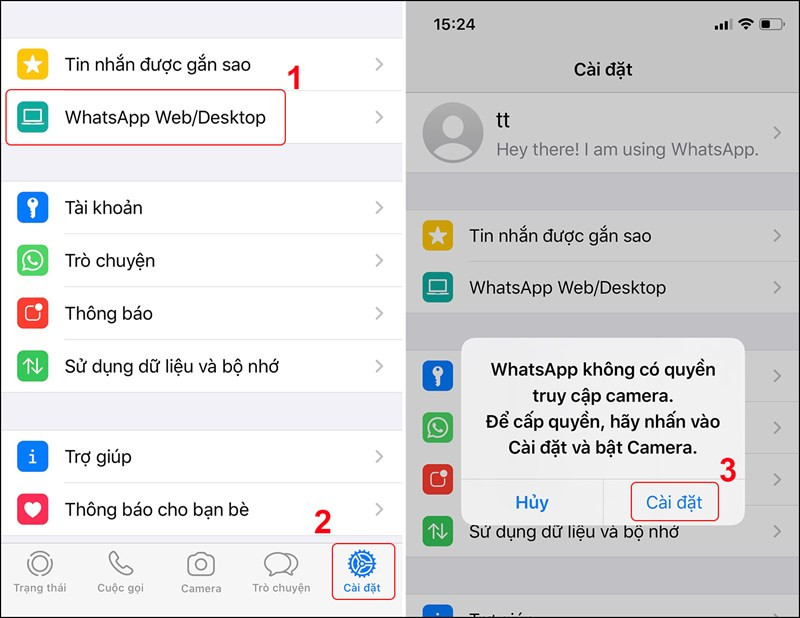 Nhấn WhasApp Web/ Desktop và chọn Cài đặt