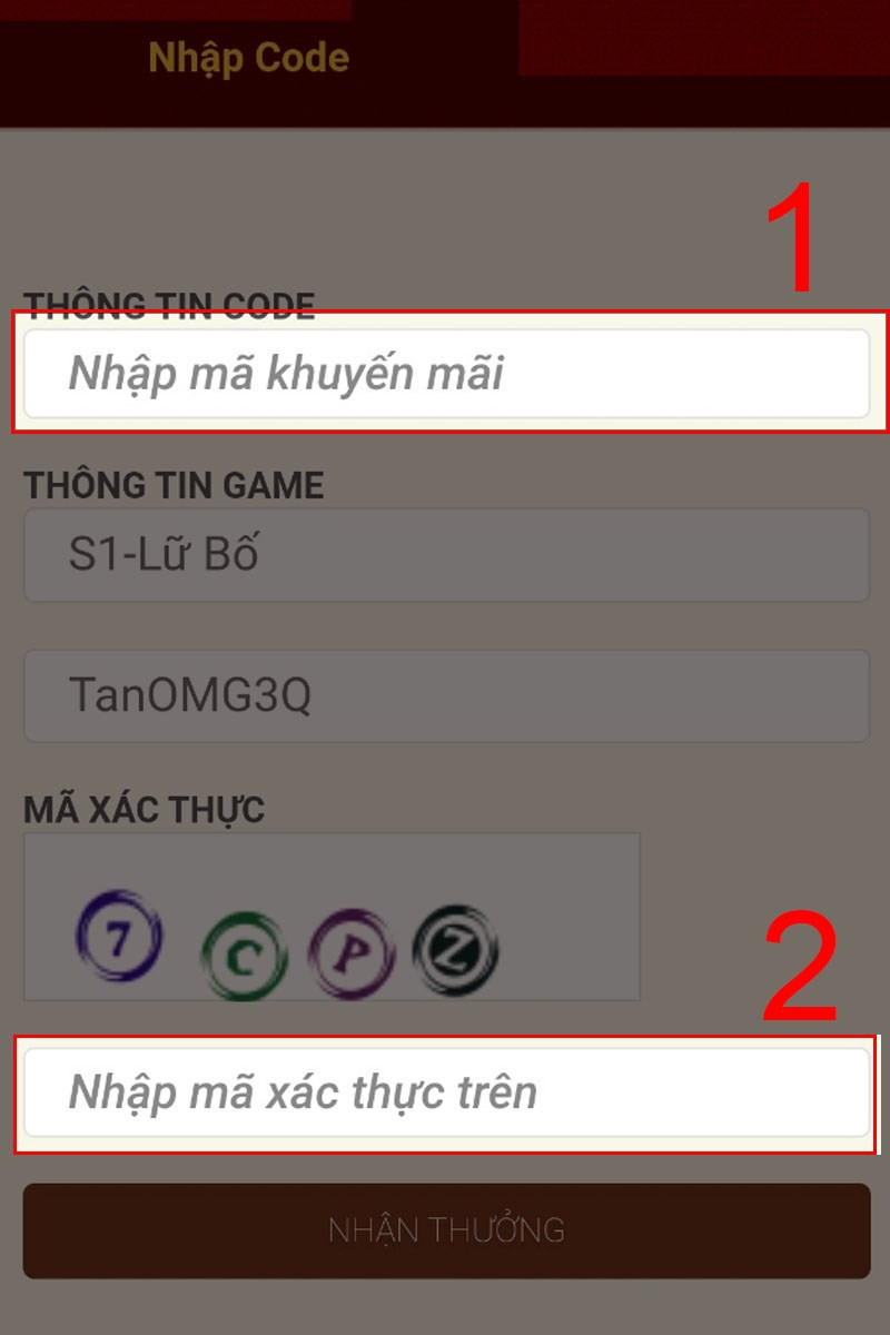 Nhập code v&agrave; m&atilde; x&aacute;c thực v&agrave;o &ocirc; b&ecirc;n dưới