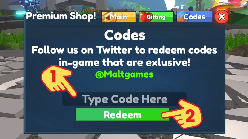 Nhập code và nhấn Redeem