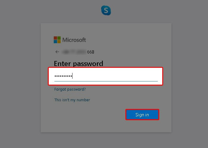 Nhập mật khẩu Skype