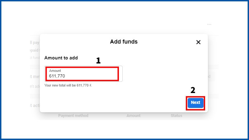 Nhập số tiền cần thanh toán, nhấn Next