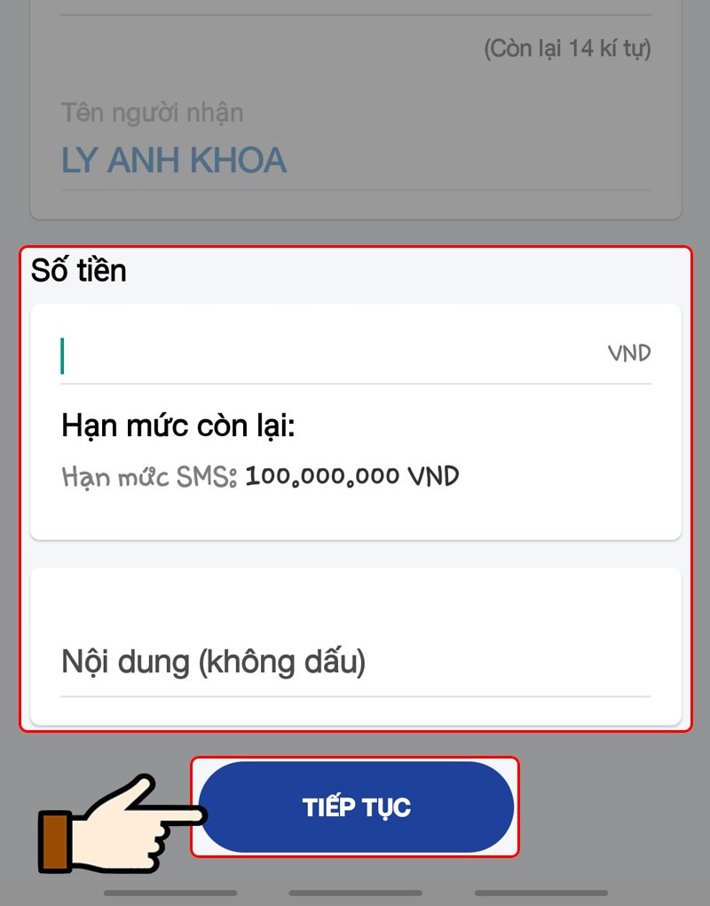 Nhập số tiền và nội dung