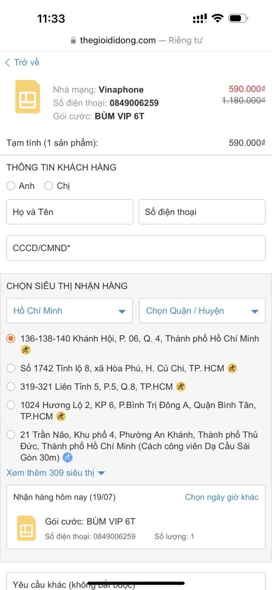 Nhập thông tin đơn hàng