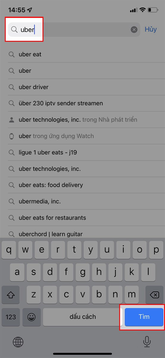 Nhập Uber vào khung tìm kiếm trên App Store