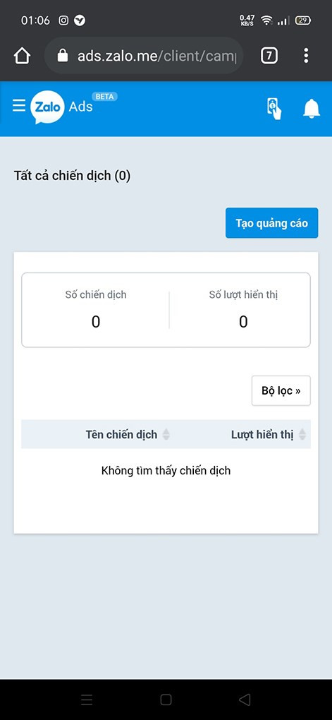 Như vậy, bạn đã thành công tạo tài khoản quảng cáo Zalo Ads rồi. Hãy tạo quảng cáo ngay nhé.