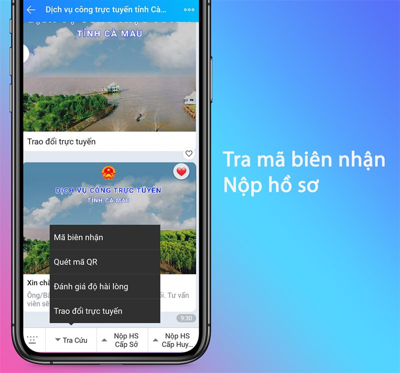 Nộp hồ sơ, tra m&atilde; bi&ecirc;n nhận