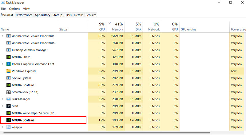 NVIDIA Container trong Task Manager