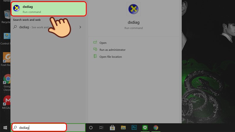 Ở thanh t&igrave;m kiếm tr&ecirc;n m&aacute;y t&iacute;nh, g&otilde; dxdiag v&agrave; chọn mở ứng dụng