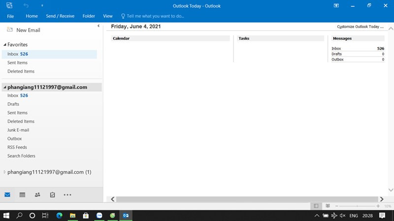 Outlook sau khi cài đặt Email thành công