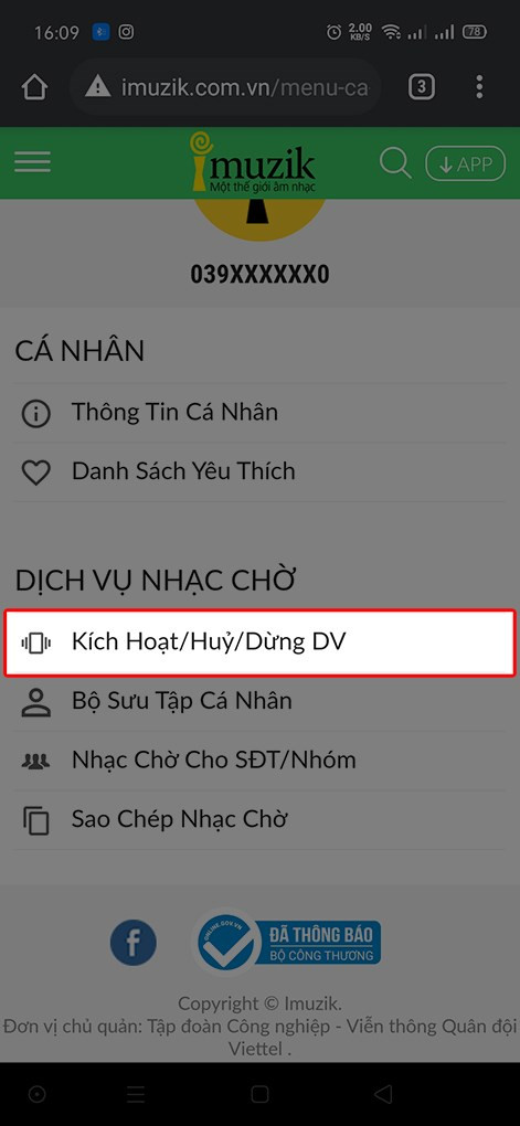 Quản lý dịch vụ nhạc chờ trên imuzik