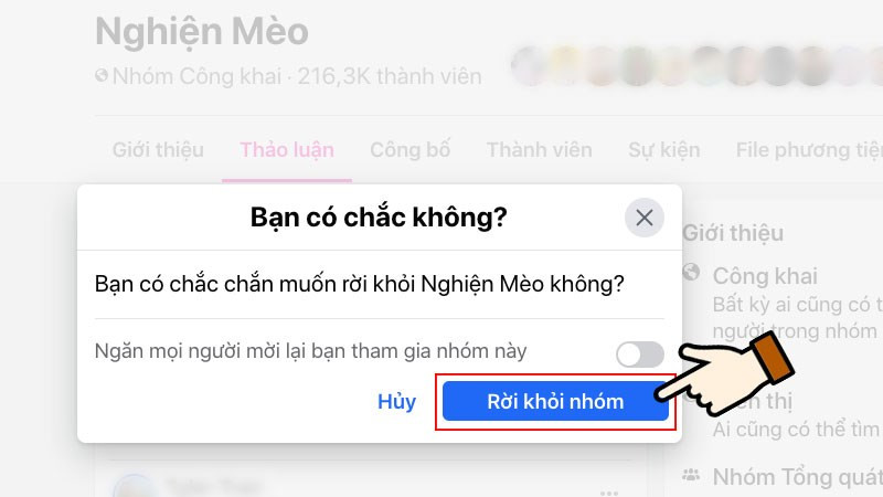 Rời nhóm Facebook trên máy tính