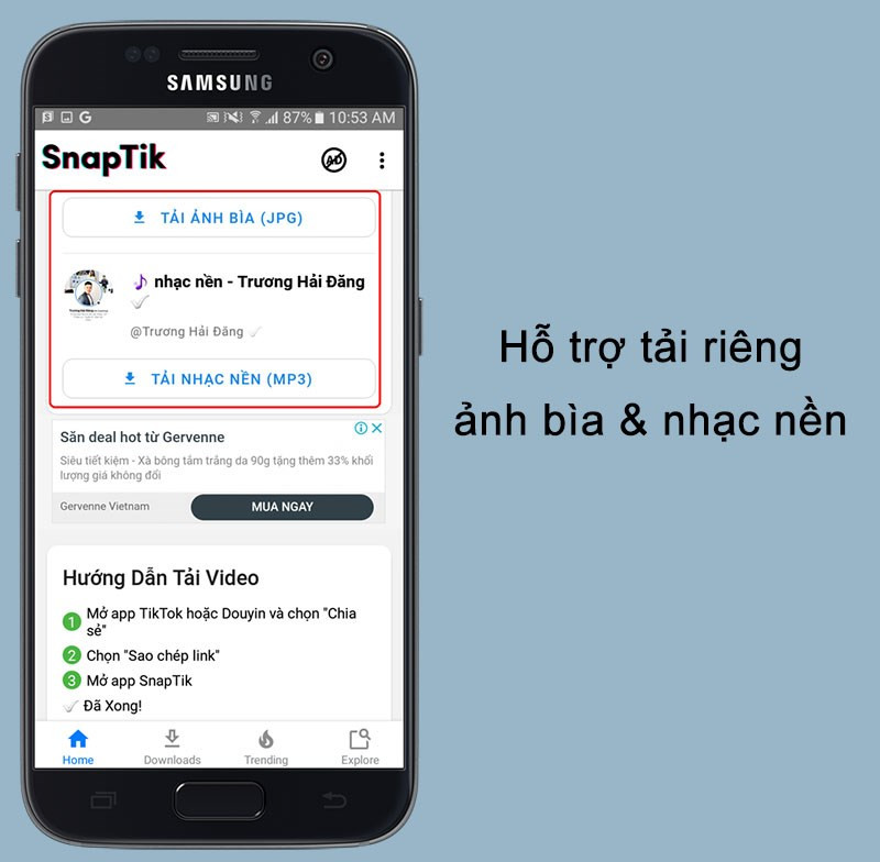 SnapTik hỗ trợ tải nhạc nền và ảnh bìa video TikTok