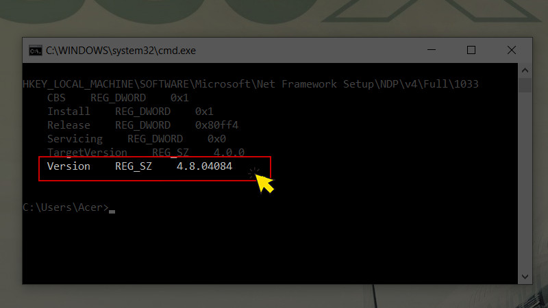 Sử dụng Command Prompt để kiểm tra .NET Framework