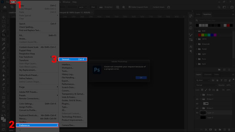 Khắc Phục Lỗi "Could Not Complete Your Request" Trong Photoshop