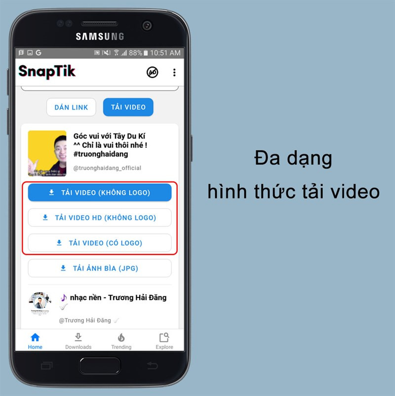 Tải video TikTok với nhiều lựa chọn chất lượng