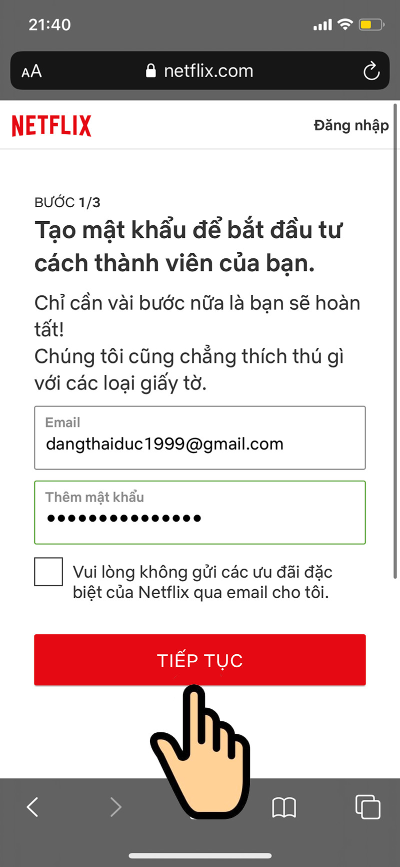 Tạo mật khẩu Netflix