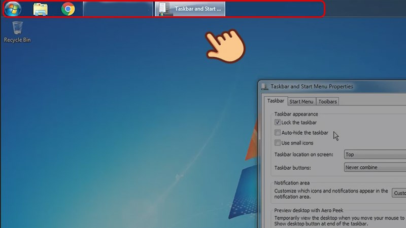 Taskbar đã được di chuyển Windows 7