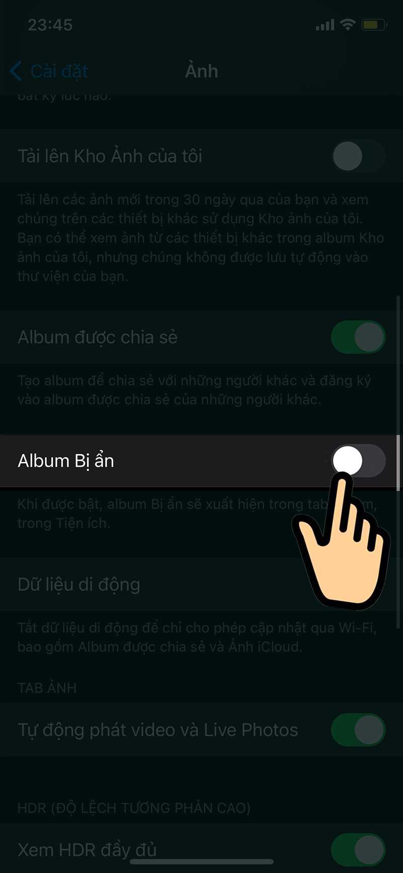 Tắt hiển thị album bị ẩn