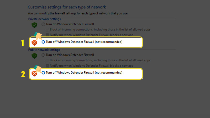 Tắt tạm thời tường lửa và chương trình diệt virus
