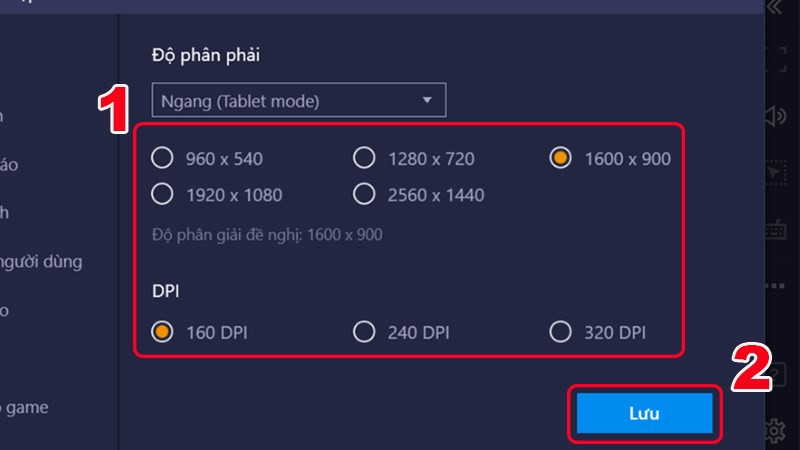 Thay đổi độ phân giải Bluestacks
