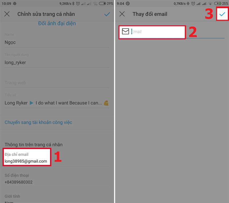 Thay đổi email trên Instagram