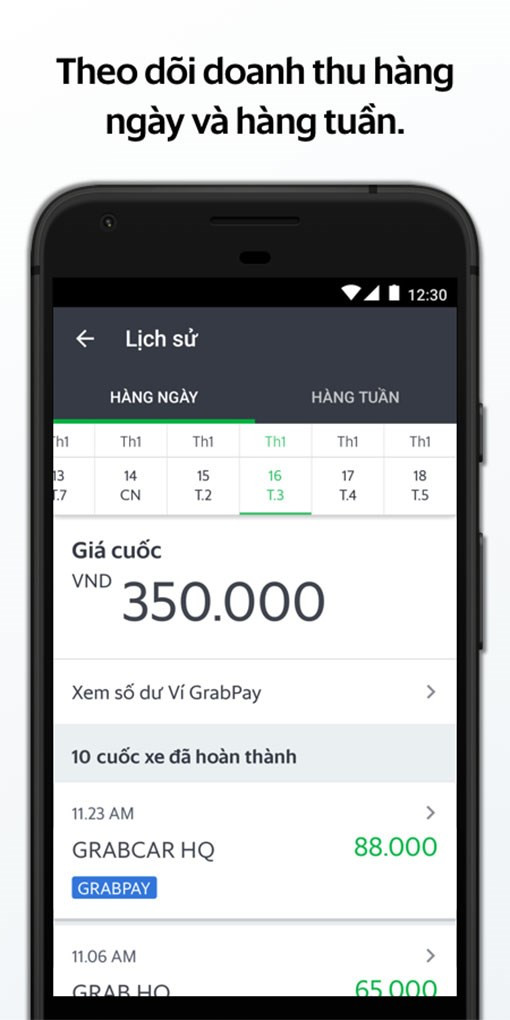  Theo d&otilde;i thu nhập h&agrave;ng th&aacute;ng tr&ecirc;n ứng dụng Grab Driver
