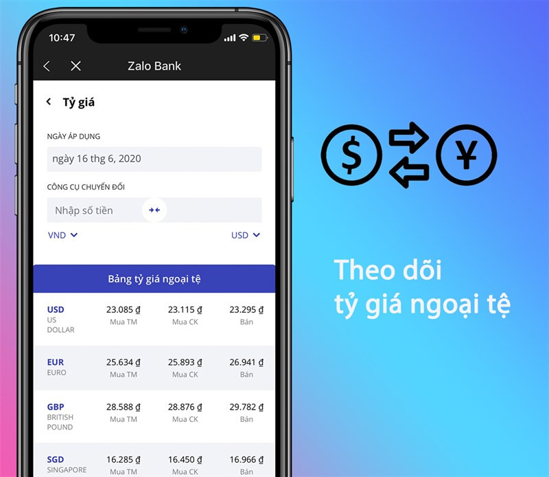 Theo d&otilde;i tỷ gi&aacute; ngoại tệ tr&ecirc;n Zalo