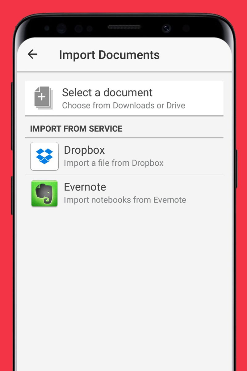 Th&ecirc;m t&agrave;i liệu từ thiết bị Dropbox, Evernote