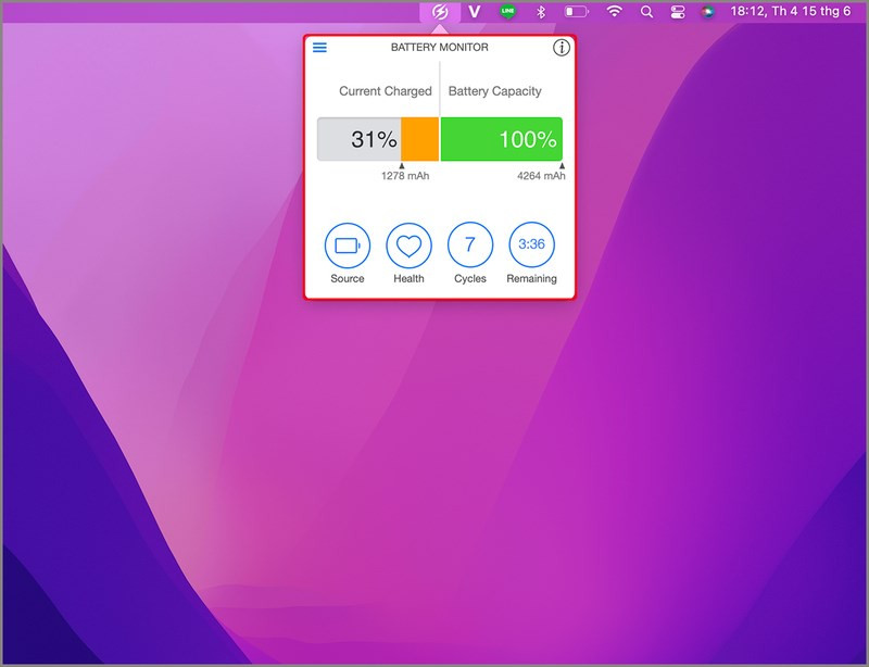 Thông báo sạc trên thanh menu macOS