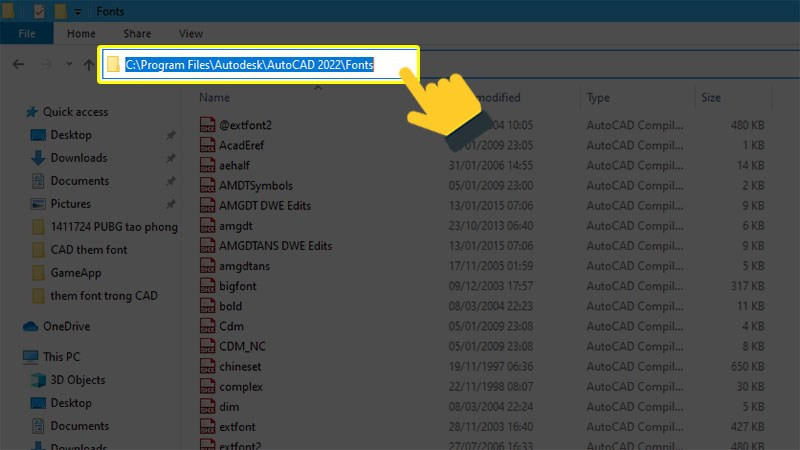 Thư mục font AutoCAD