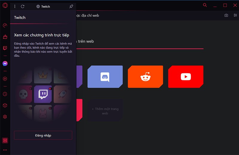 Tích hợp Twitch trong Opera GX