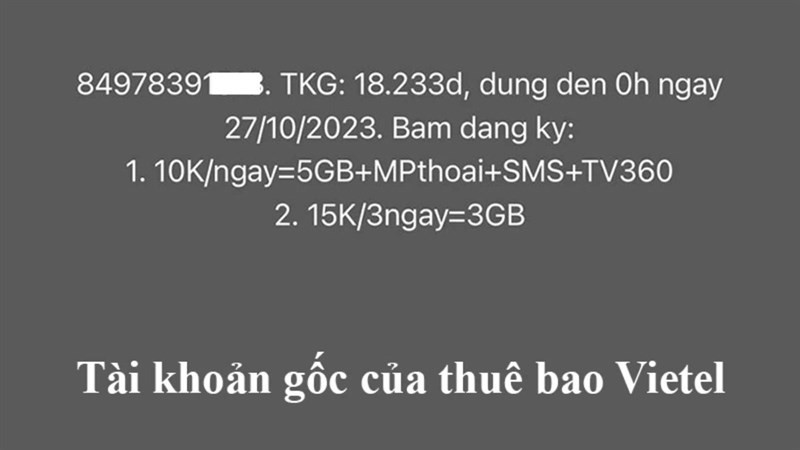 Tiền trong tài khoản gốc của thuê bao Viettel