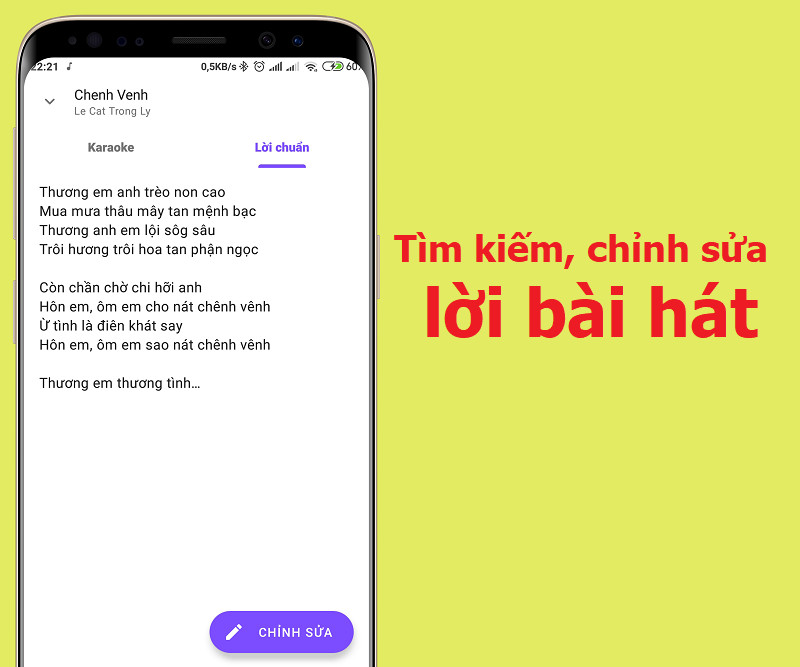 Tìm kiếm chỉnh sửa lời bài hát