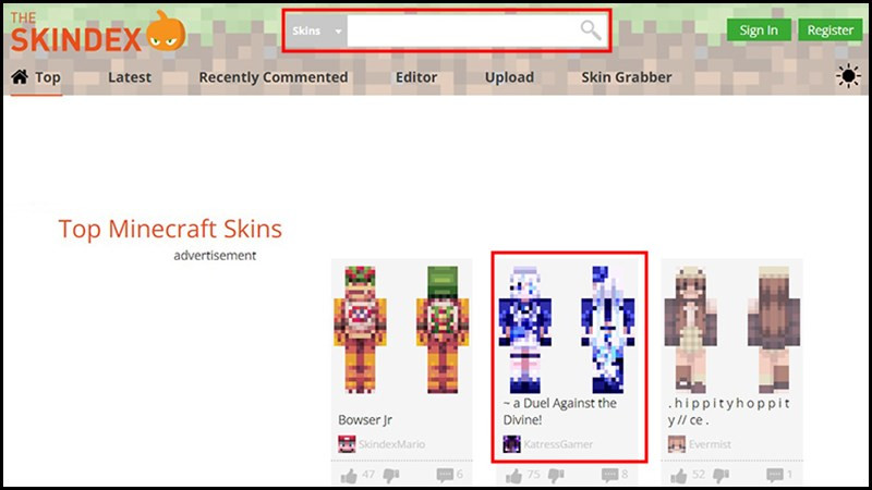 Tìm kiếm skin trên Skindex