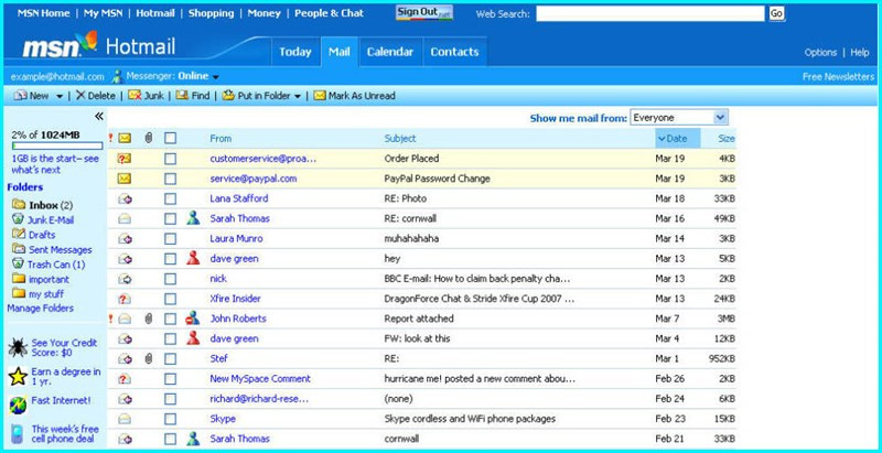 Tính năng của Hotmail