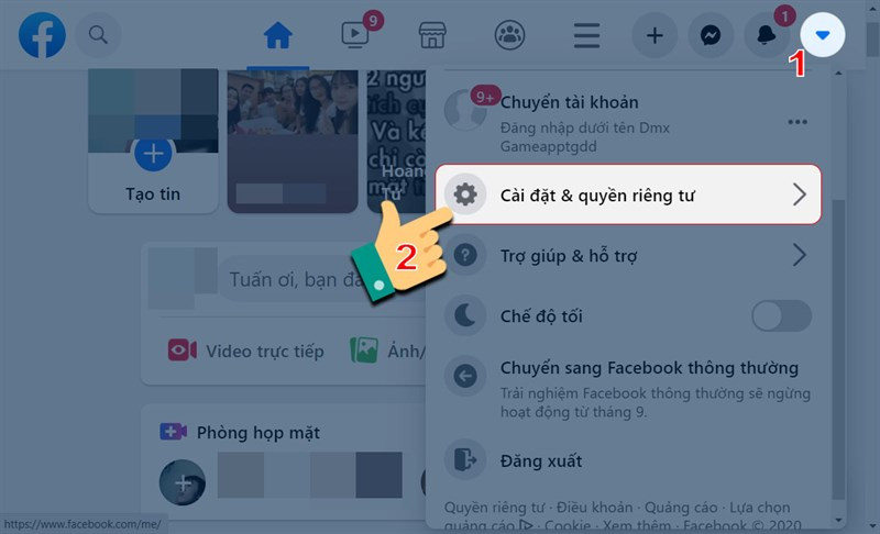 Truy cập cài đặt và quyền riêng tư trên Facebook máy tính