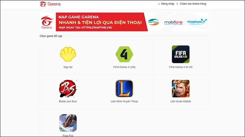 Truy cập website nạp kim cương Free Fire