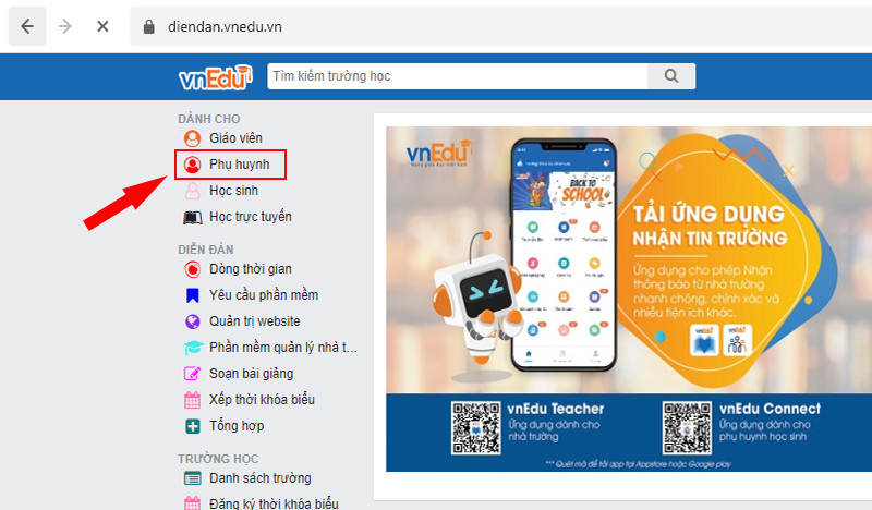 Truy cập website vnEdu