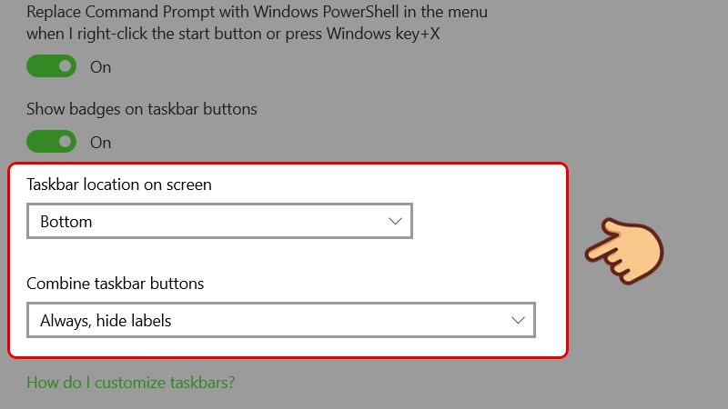 Tùy chọn vị trí Taskbar Windows 10