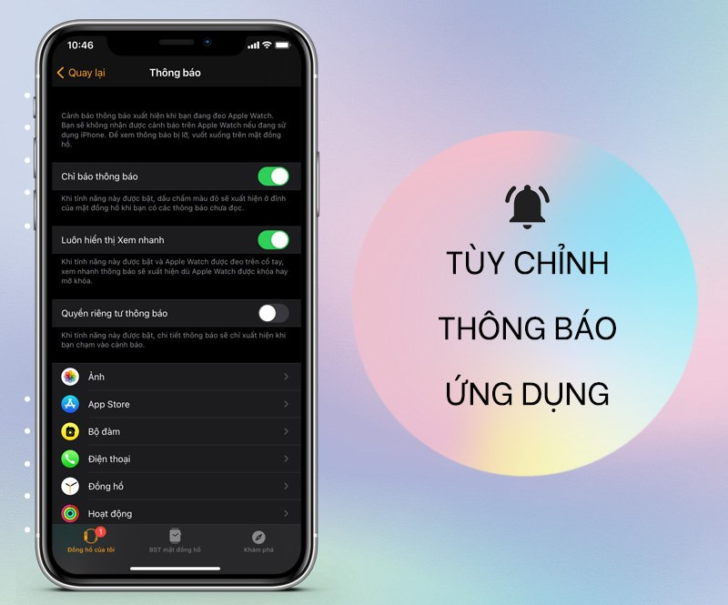 T&ugrave;y chỉnh th&ocirc;ng b&aacute;o ứng dụng