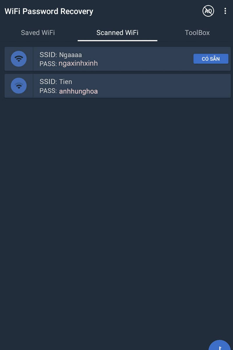 Ứng dụng WiFi Password Recovery